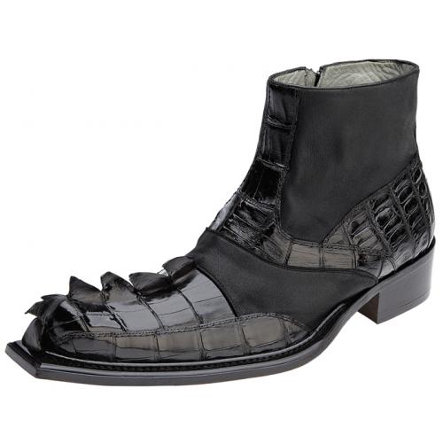 Belvedere "Drago" Black Genuine Hornback Crocodile Skin Ankle Boots 3401